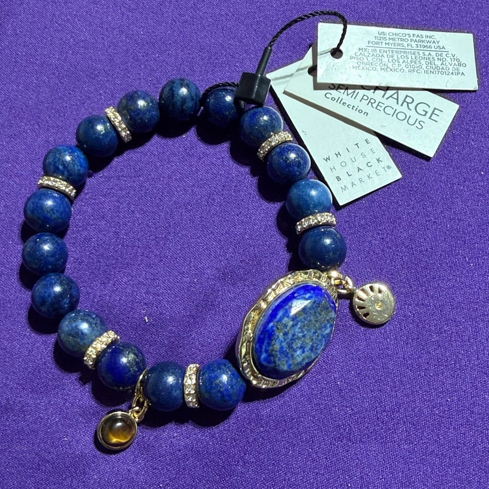 WHBM blue and gold tone semi-precious stretch bracelet  (1)